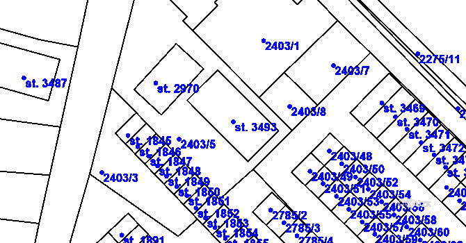 Parcela st. 3493 v KÚ Nový Bydžov, Katastrální mapa
