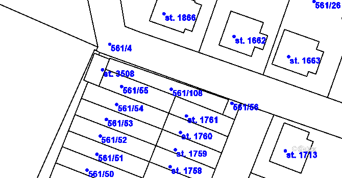 Parcela st. 561/108 v KÚ Nový Bydžov, Katastrální mapa