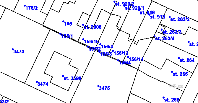 Parcela st. 165/3 v KÚ Nový Bydžov, Katastrální mapa