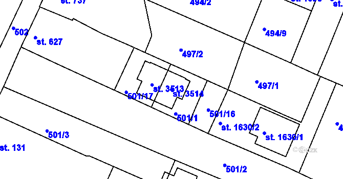 Parcela st. 3514 v KÚ Nový Bydžov, Katastrální mapa