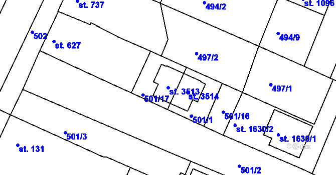 Parcela st. 3513 v KÚ Nový Bydžov, Katastrální mapa