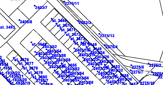 Parcela st. 3448 v KÚ Nový Bydžov, Katastrální mapa