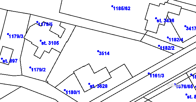 Parcela st. 3514 v KÚ Nový Bydžov, Katastrální mapa