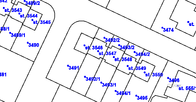 Parcela st. 3547 v KÚ Nový Bydžov, Katastrální mapa