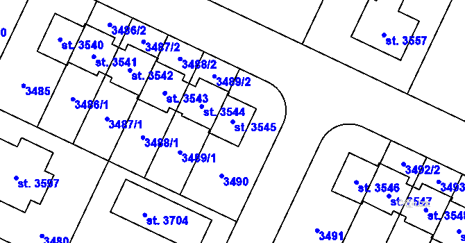 Parcela st. 3545 v KÚ Nový Bydžov, Katastrální mapa