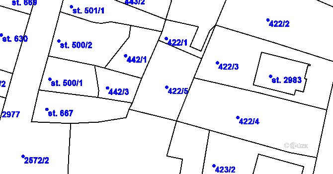 Parcela st. 422/5 v KÚ Nový Bydžov, Katastrální mapa