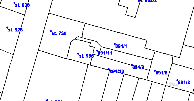 Parcela st. 891/11 v KÚ Nový Bydžov, Katastrální mapa
