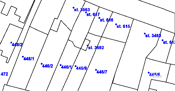 Parcela st. 3592 v KÚ Nový Bydžov, Katastrální mapa