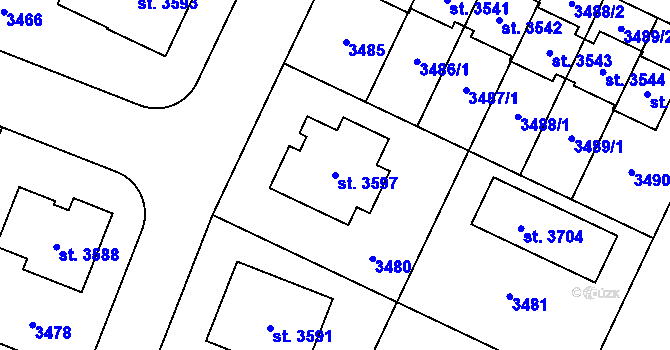 Parcela st. 3597 v KÚ Nový Bydžov, Katastrální mapa