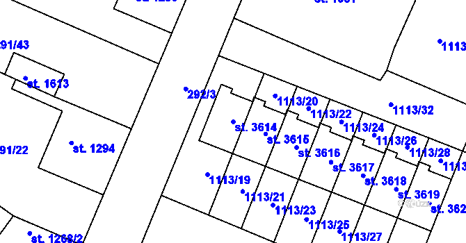 Parcela st. 3614 v KÚ Nový Bydžov, Katastrální mapa
