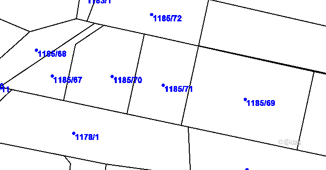 Parcela st. 1185/71 v KÚ Nový Bydžov, Katastrální mapa