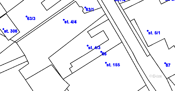 Parcela st. 4/3 v KÚ Chudonice, Katastrální mapa