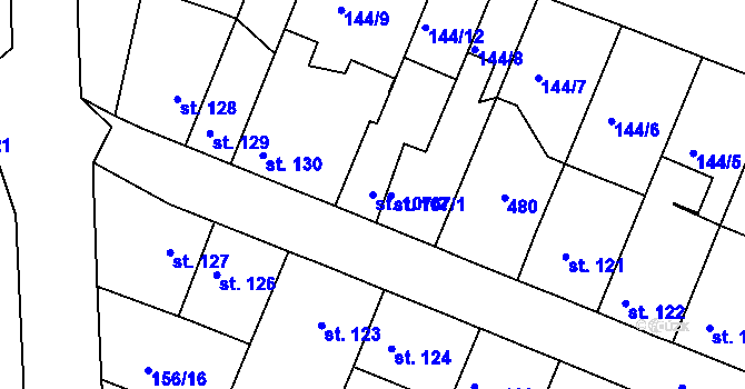 Parcela st. 107/2 v KÚ Chudonice, Katastrální mapa