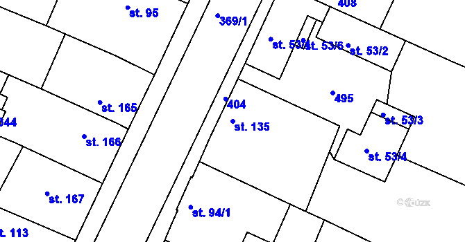 Parcela st. 135 v KÚ Chudonice, Katastrální mapa