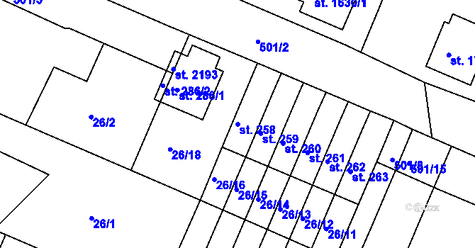 Parcela st. 258 v KÚ Chudonice, Katastrální mapa