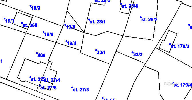 Parcela st. 33/1 v KÚ Chudonice, Katastrální mapa