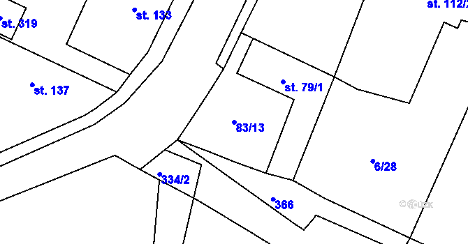 Parcela st. 83/13 v KÚ Chudonice, Katastrální mapa