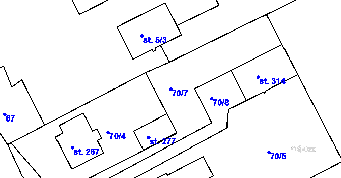 Parcela st. 70/7 v KÚ Chudonice, Katastrální mapa