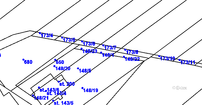 Parcela st. 148/1 v KÚ Zábědov, Katastrální mapa