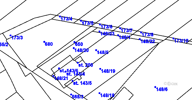 Parcela st. 148/5 v KÚ Zábědov, Katastrální mapa