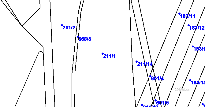 Parcela st. 211/1 v KÚ Zábědov, Katastrální mapa