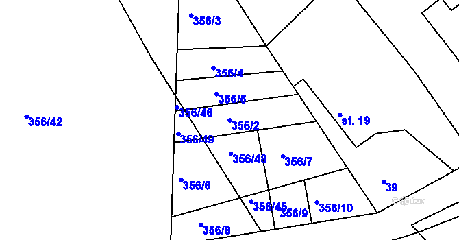 Parcela st. 356/2 v KÚ Zábědov, Katastrální mapa