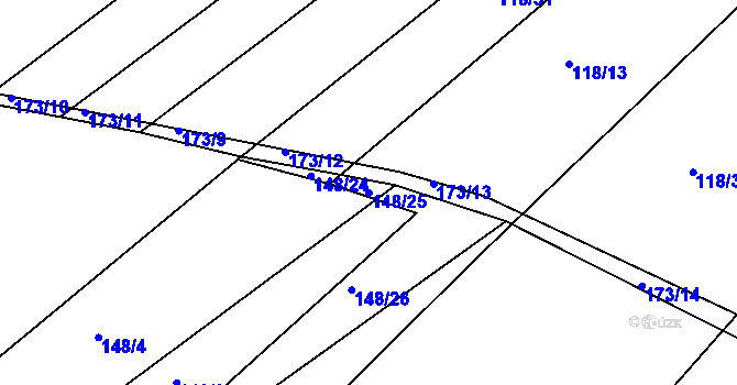Parcela st. 148/25 v KÚ Zábědov, Katastrální mapa