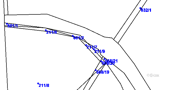 Parcela st. 211/7 v KÚ Zábědov, Katastrální mapa