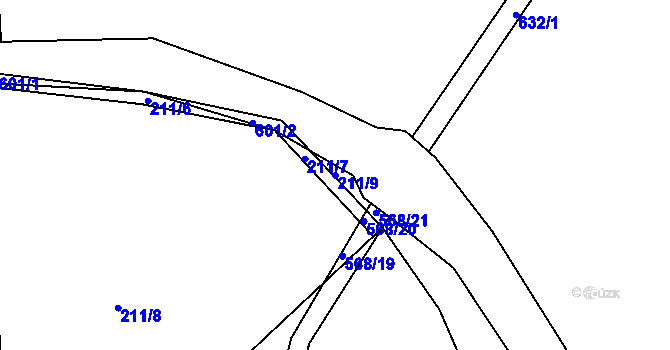 Parcela st. 211/9 v KÚ Zábědov, Katastrální mapa