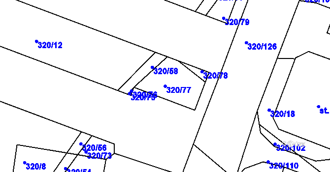 Parcela st. 320/77 v KÚ Zábědov, Katastrální mapa