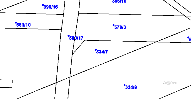 Parcela st. 334/7 v KÚ Zábědov, Katastrální mapa