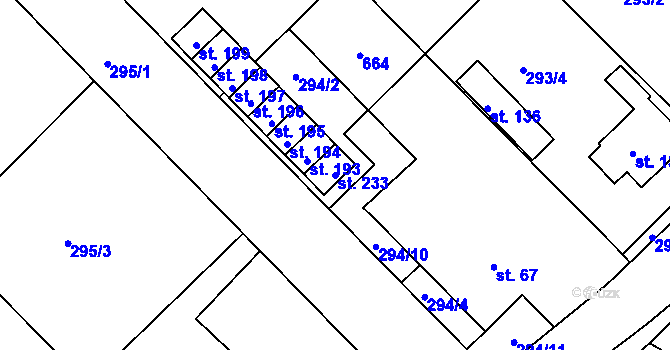 Parcela st. 233 v KÚ Zábědov, Katastrální mapa