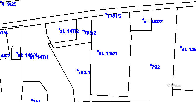 Parcela st. 148/1 v KÚ Nový Dvůr u Oskořínka, Katastrální mapa