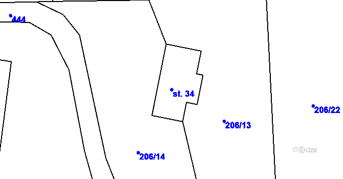 Parcela st. 34 v KÚ Dlouhé, Katastrální mapa
