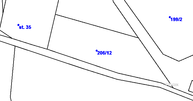 Parcela st. 206/12 v KÚ Dlouhé, Katastrální mapa