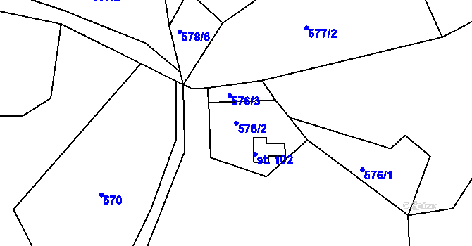 Parcela st. 576/2 v KÚ Dlouhé, Katastrální mapa