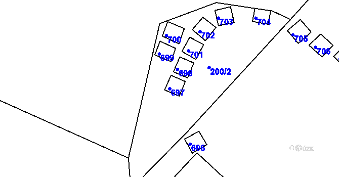 Parcela st. 697 v KÚ Dlouhé, Katastrální mapa