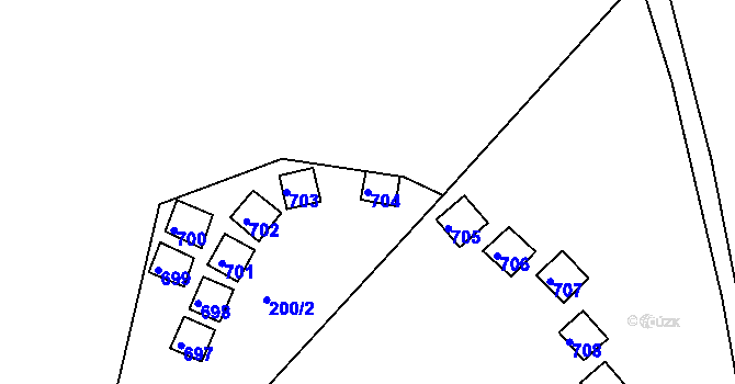Parcela st. 704 v KÚ Dlouhé, Katastrální mapa