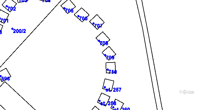 Parcela st. 709 v KÚ Dlouhé, Katastrální mapa