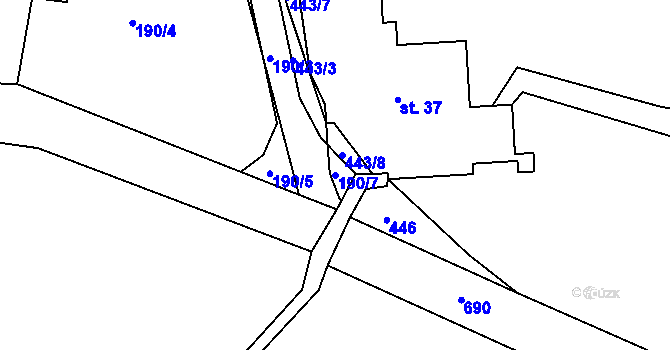 Parcela st. 190/7 v KÚ Dlouhé, Katastrální mapa