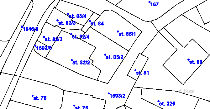 Parcela st. 85/2 v KÚ Nový Hrádek, Katastrální mapa