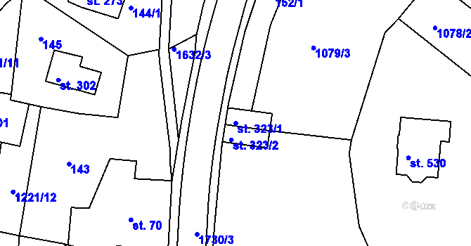 Parcela st. 323/1 v KÚ Nový Hrádek, Katastrální mapa