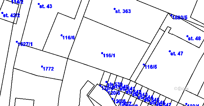 Parcela st. 116/1 v KÚ Nový Hrádek, Katastrální mapa