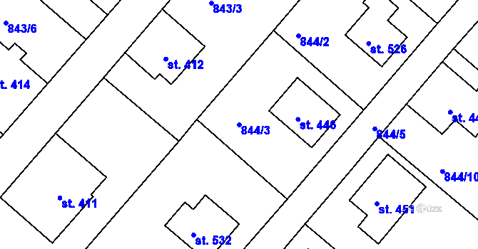 Parcela st. 844/3 v KÚ Nový Hrádek, Katastrální mapa