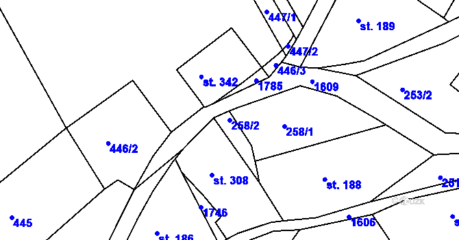 Parcela st. 258/2 v KÚ Nový Hrádek, Katastrální mapa