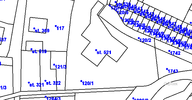 Parcela st. 521 v KÚ Nový Hrádek, Katastrální mapa