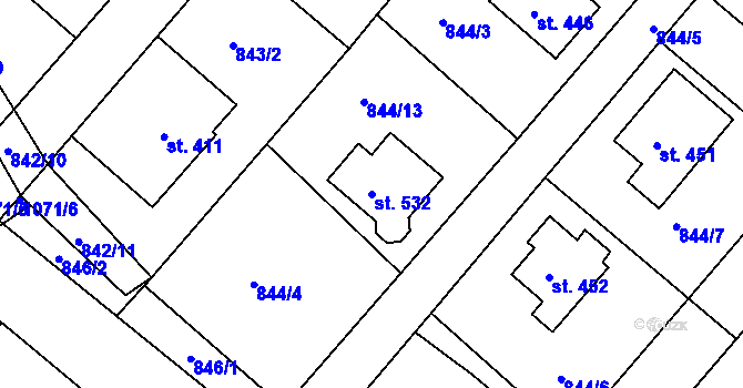 Parcela st. 532 v KÚ Nový Hrádek, Katastrální mapa