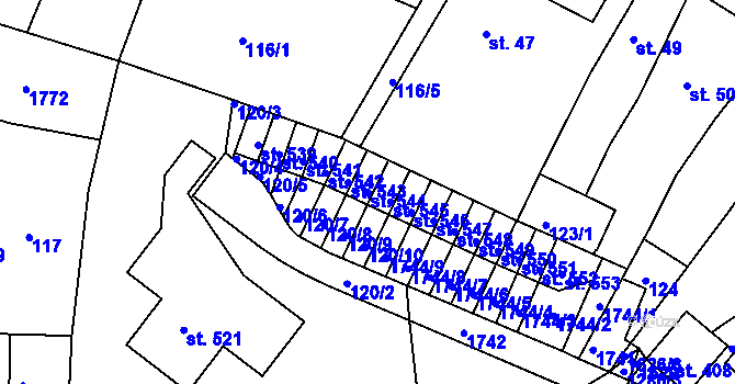 Parcela st. 544 v KÚ Nový Hrádek, Katastrální mapa