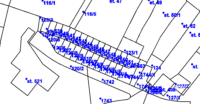 Parcela st. 548 v KÚ Nový Hrádek, Katastrální mapa