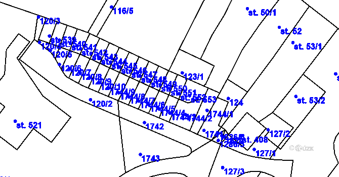 Parcela st. 551 v KÚ Nový Hrádek, Katastrální mapa